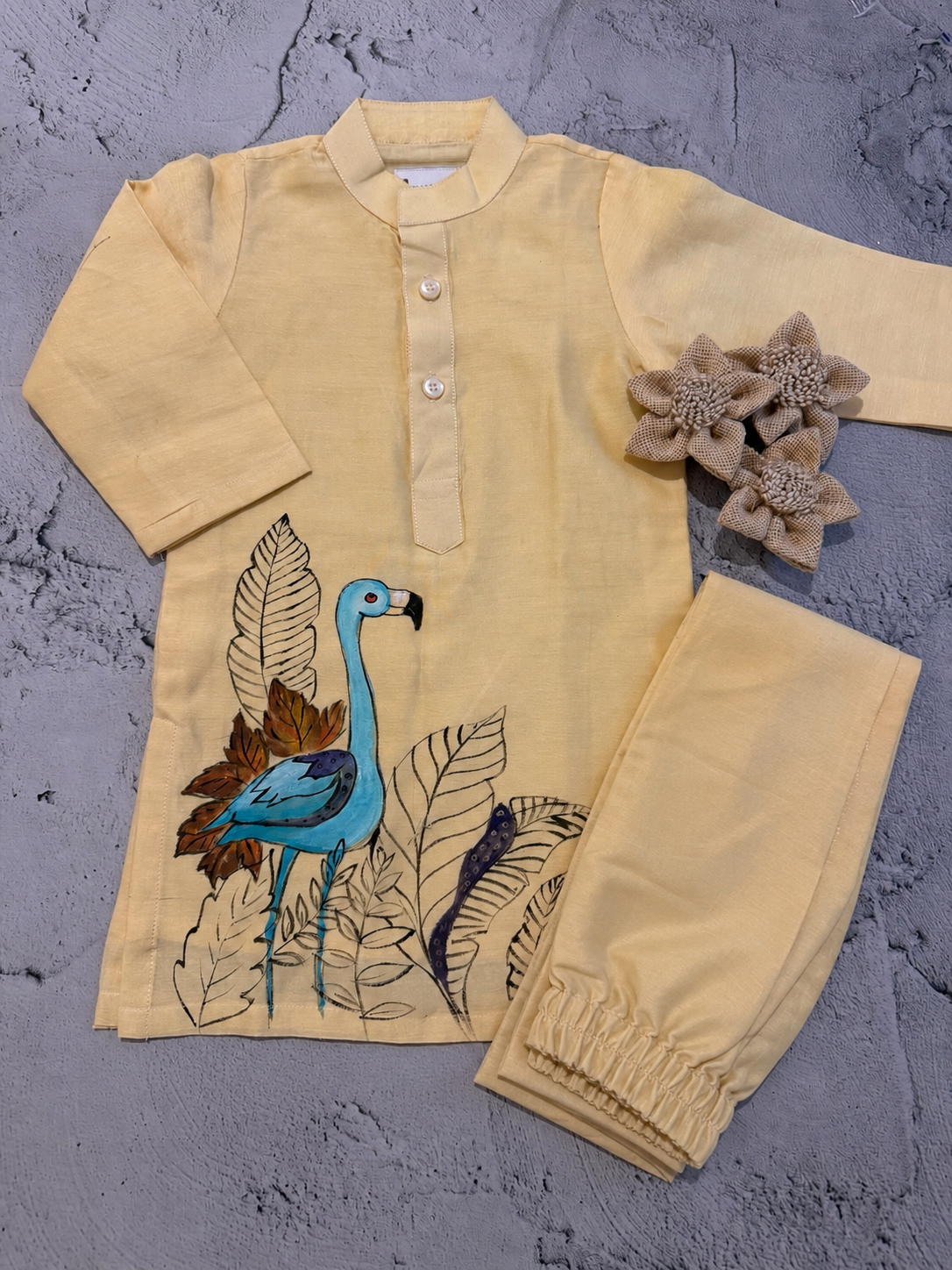 Azure flamingo hand painted kurta set
