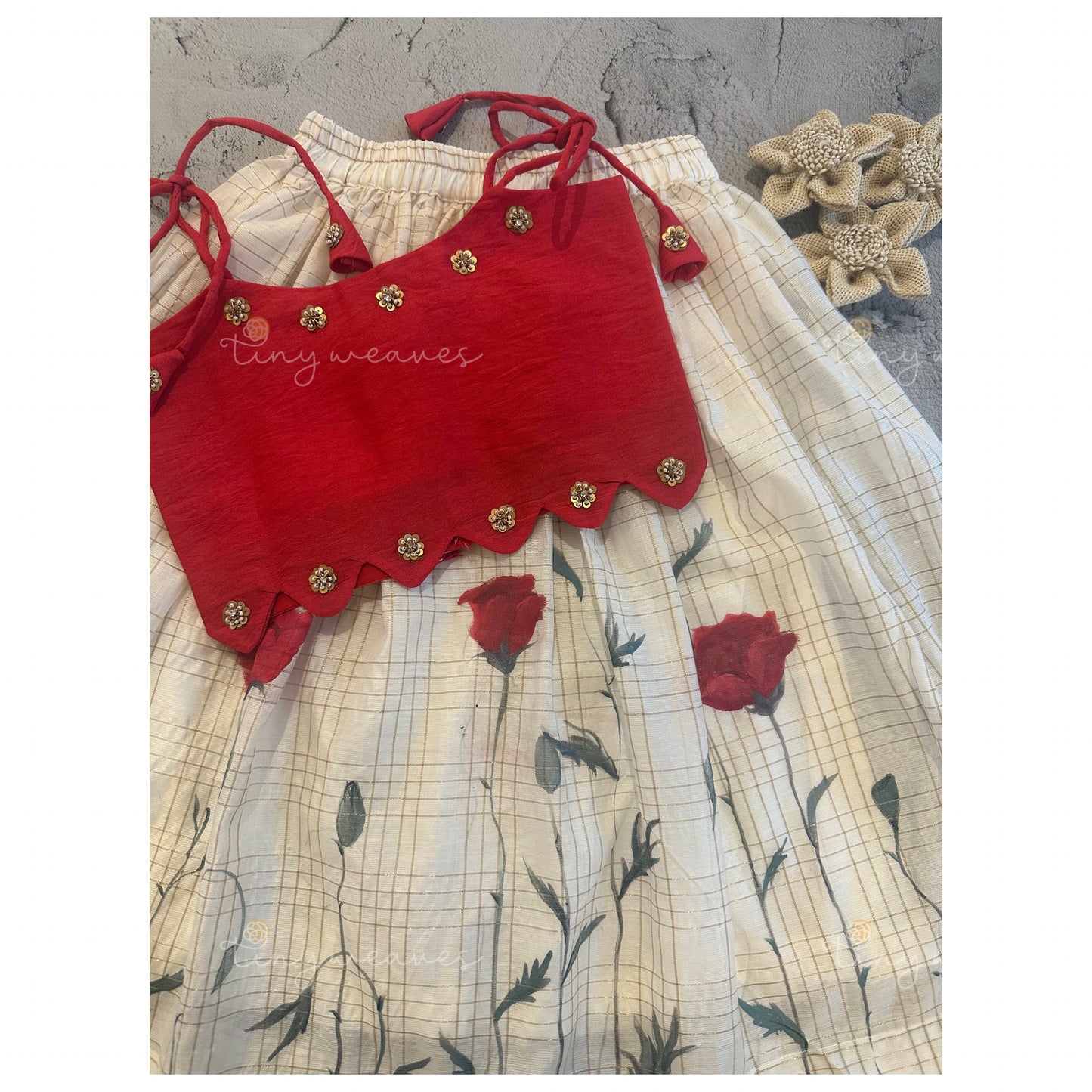 Red rose skirt set