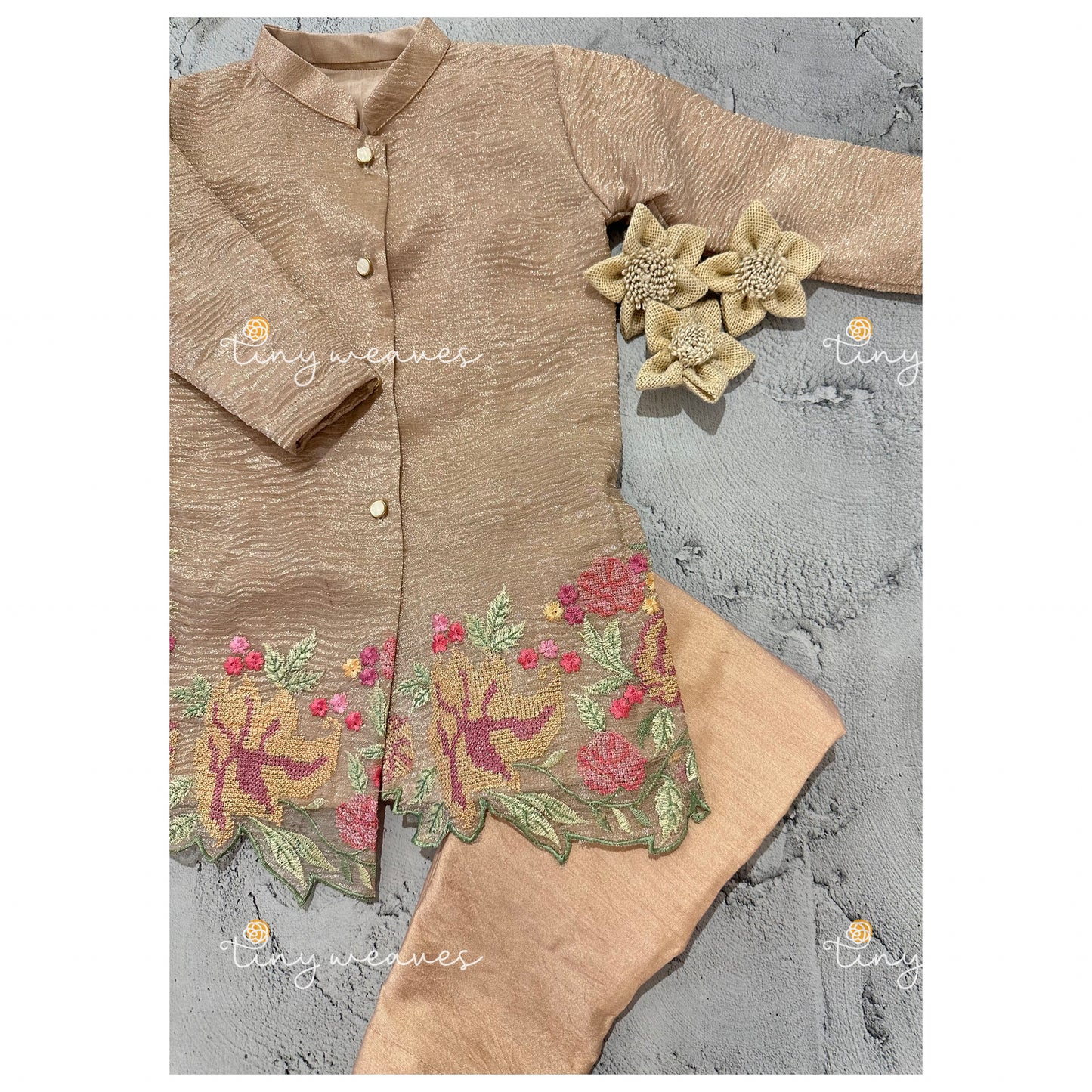 Champagne cross stitch kurta set