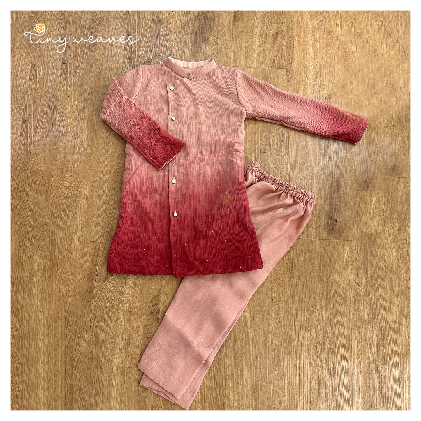 Peach & Red Ombre Kurta Set