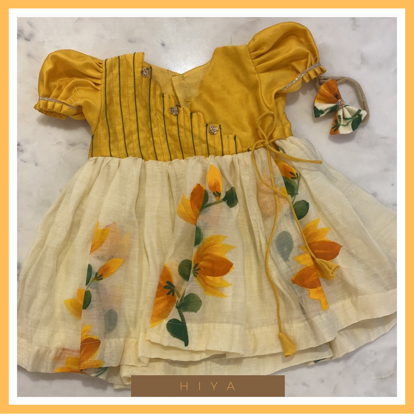 Yellow Angarakha hand-painted frock