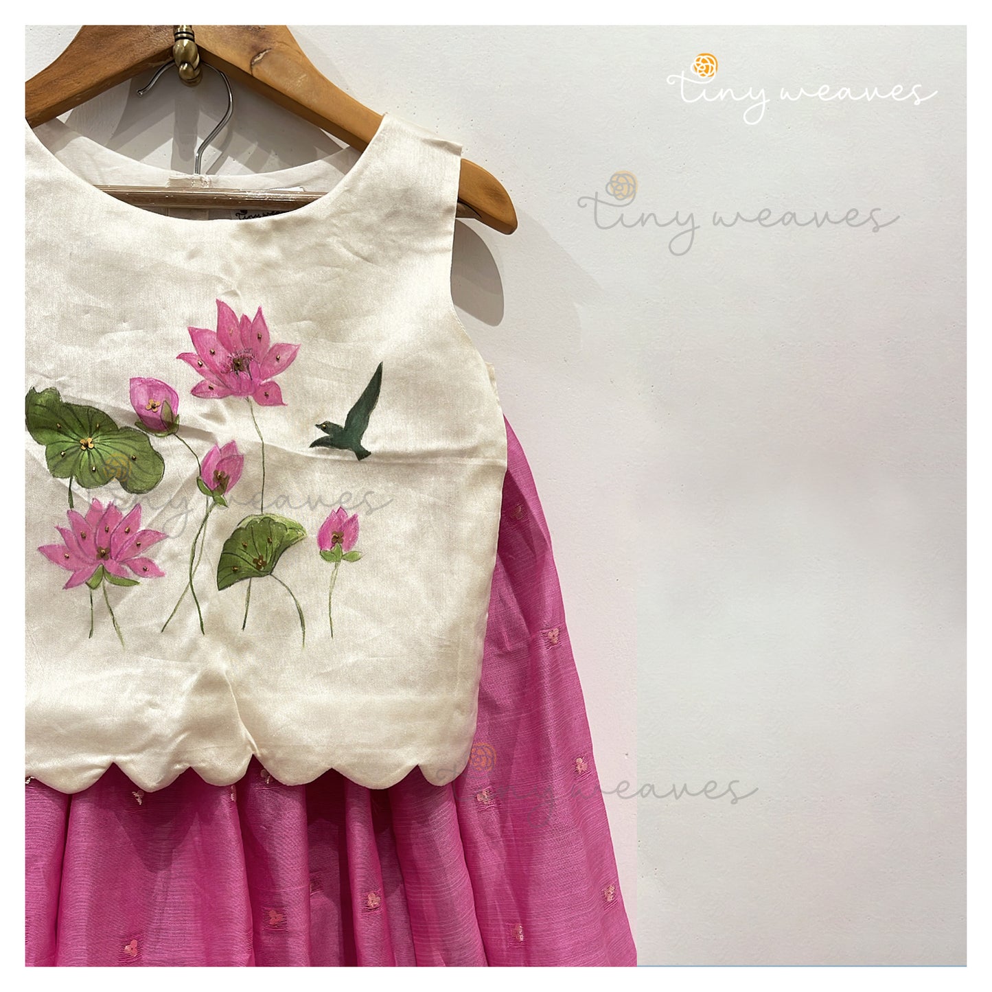 Lotus hand painted skirt set - pink
