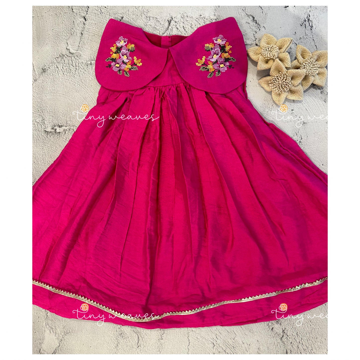 Pink floral collar cross stitch frock