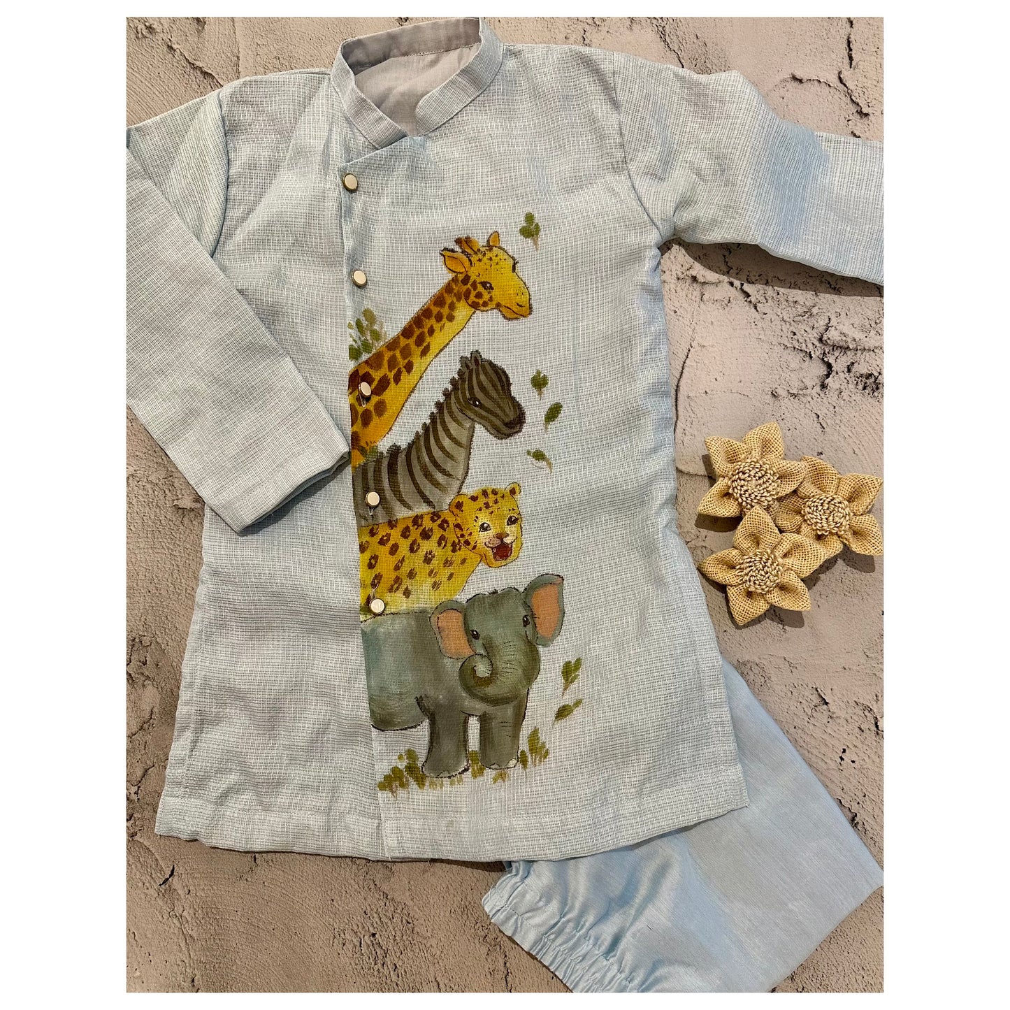 Peeping animal Kota kurta set in blue