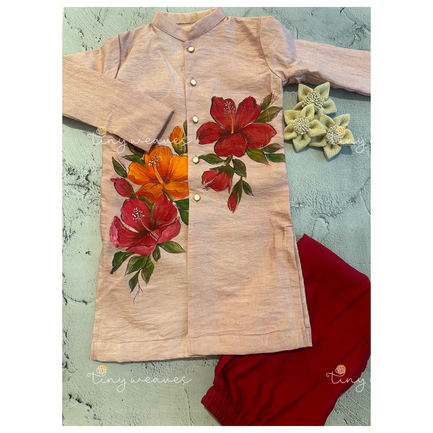 Hibiscus hand painted kurta set