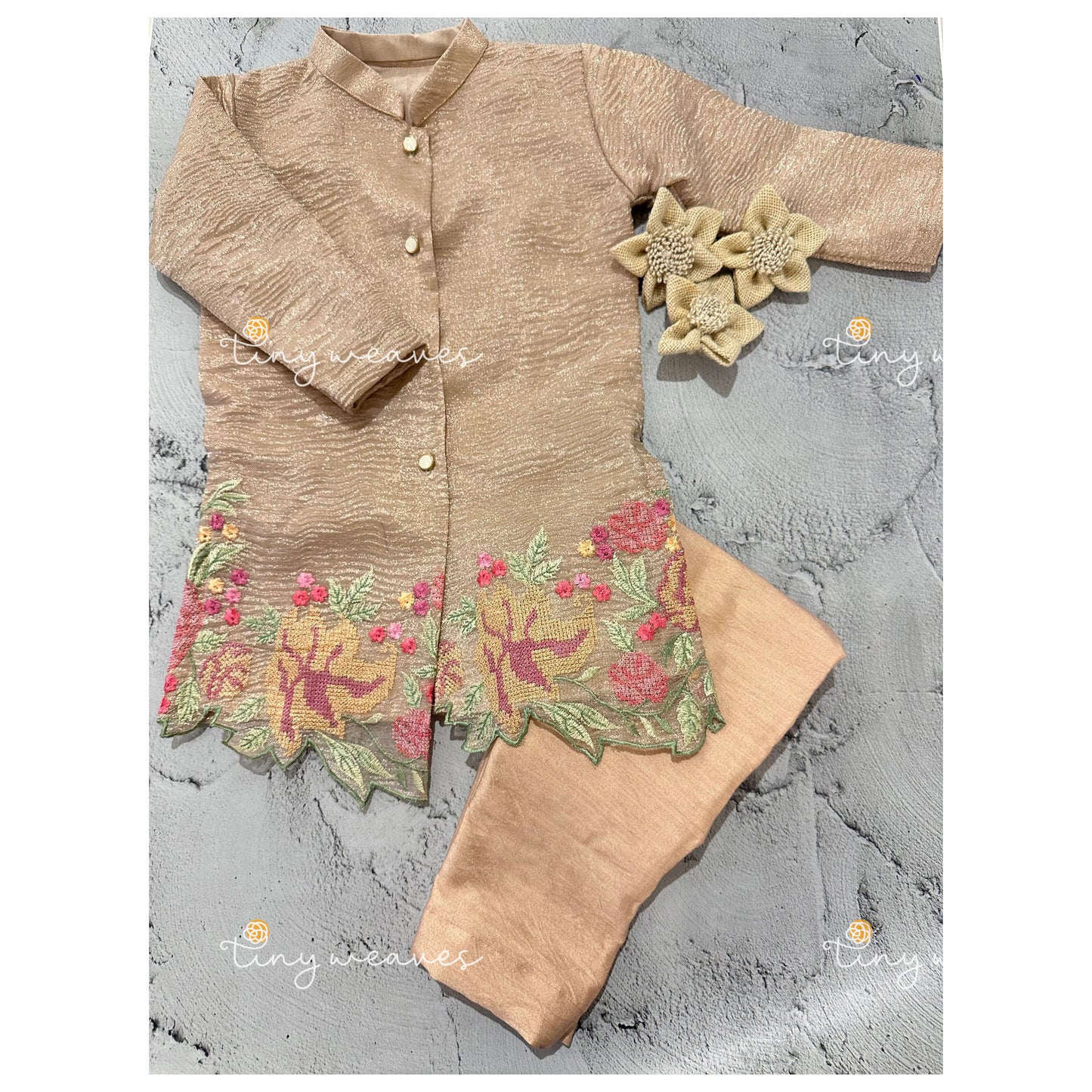Champagne cross stitch kurta set