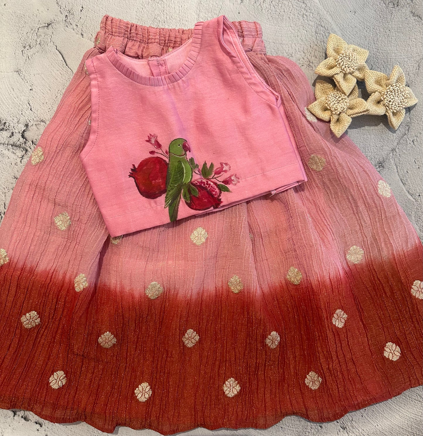 Pomegranate and bird skirt set