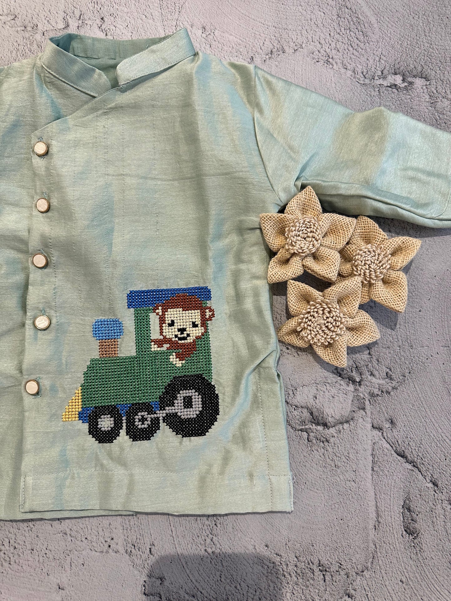 Monkey ride cross stitch kurta set