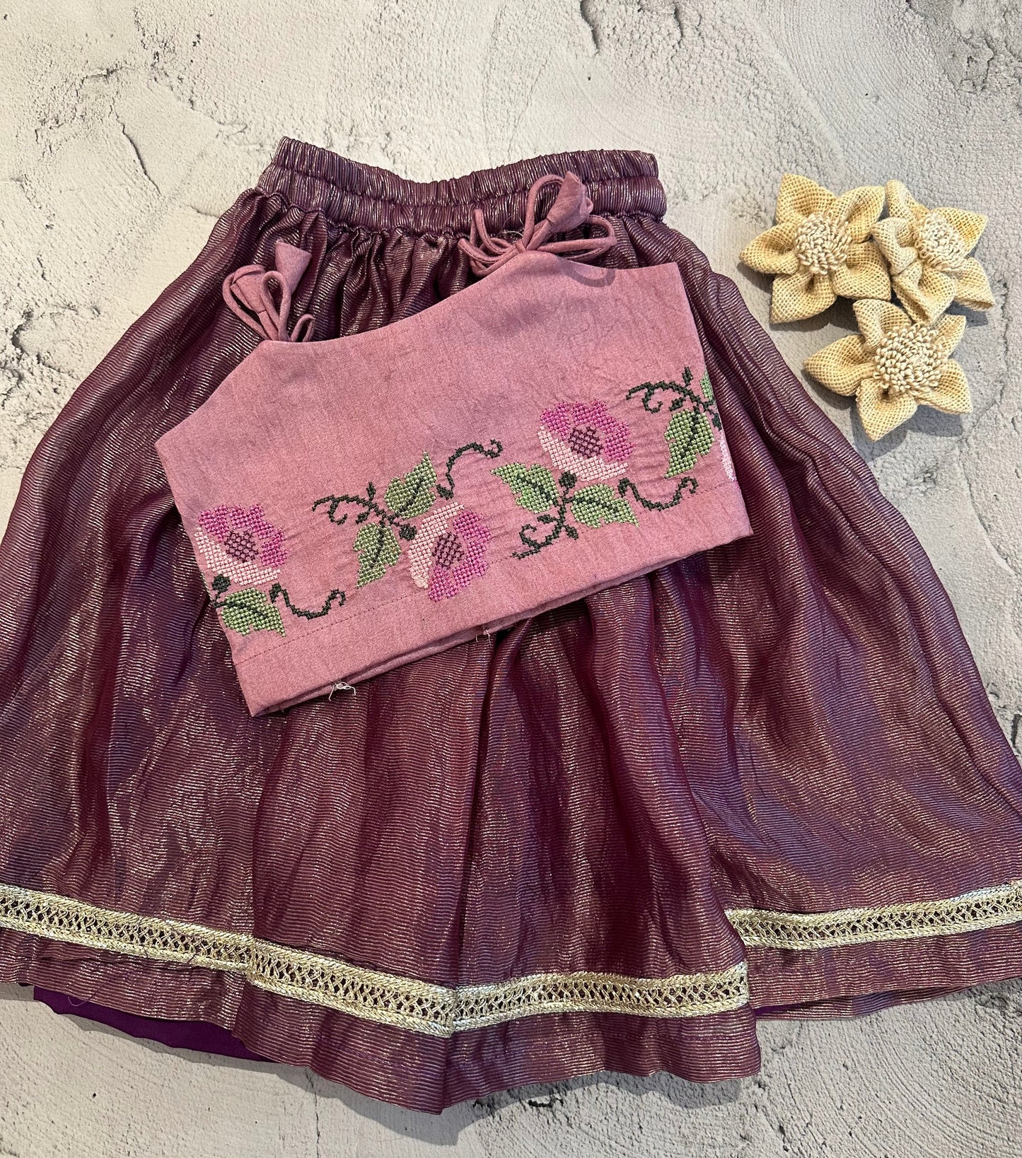 Lilac creeper cross stitch skirt set