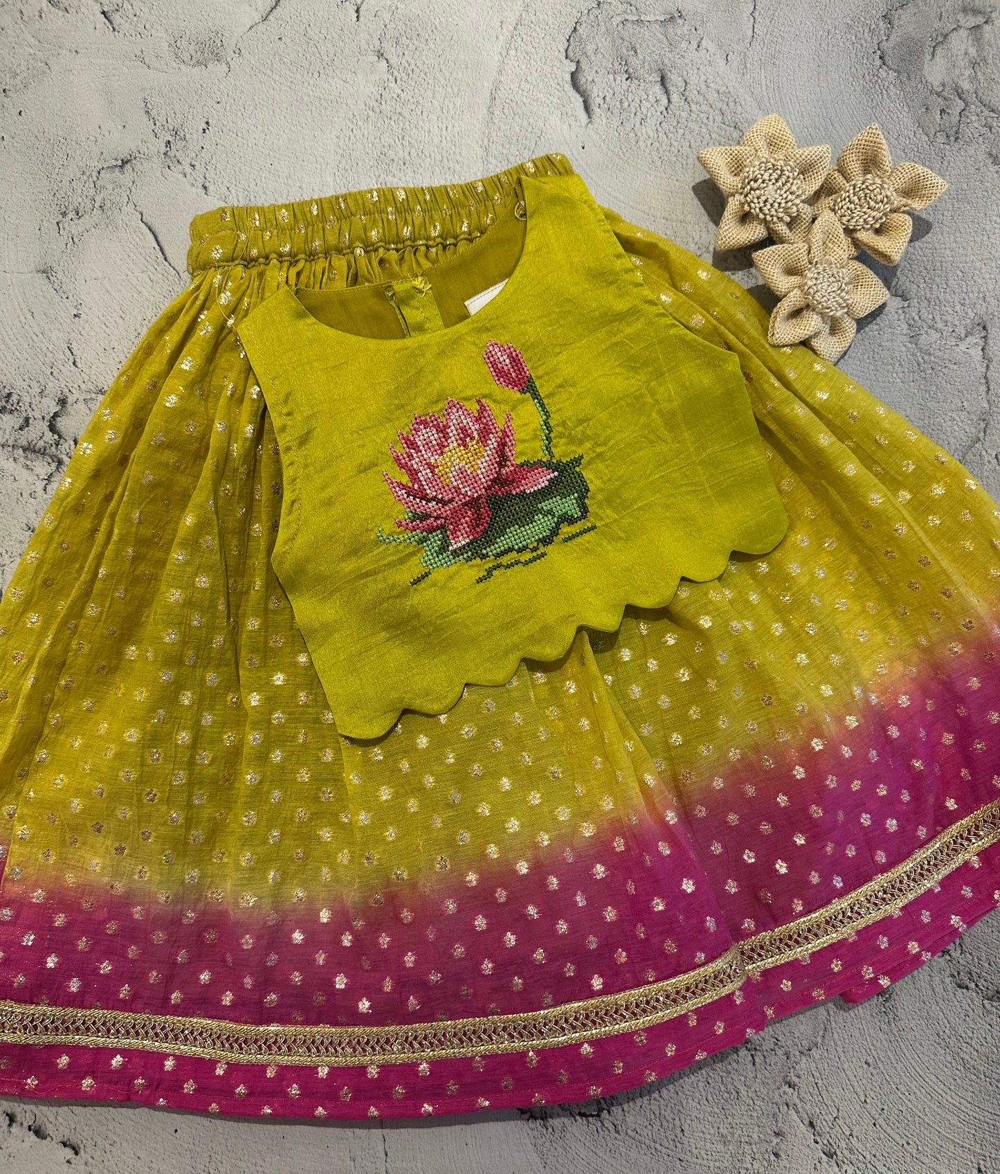 Lotus cross stitch skirt set