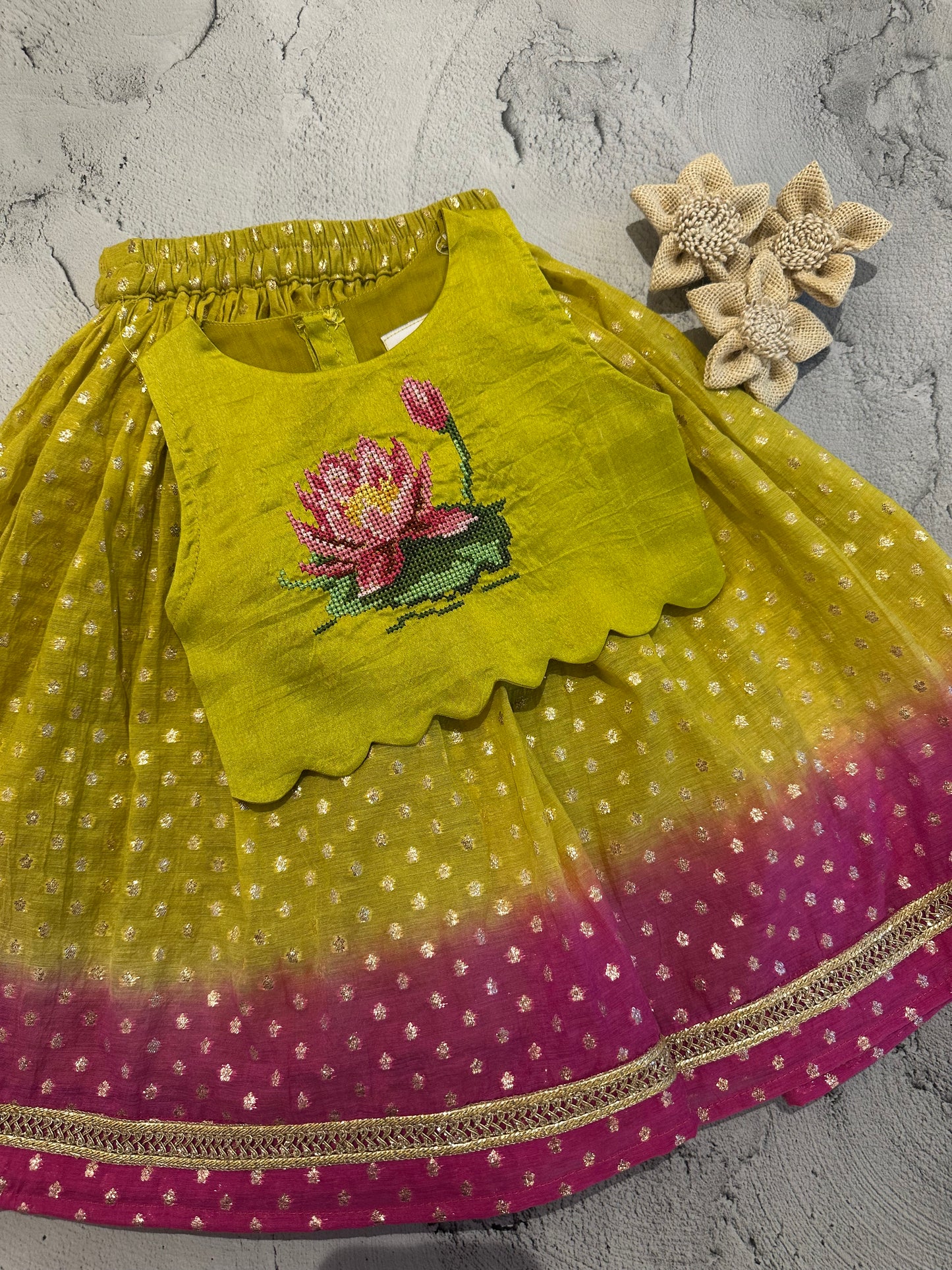 Lotus cross stitch skirt set