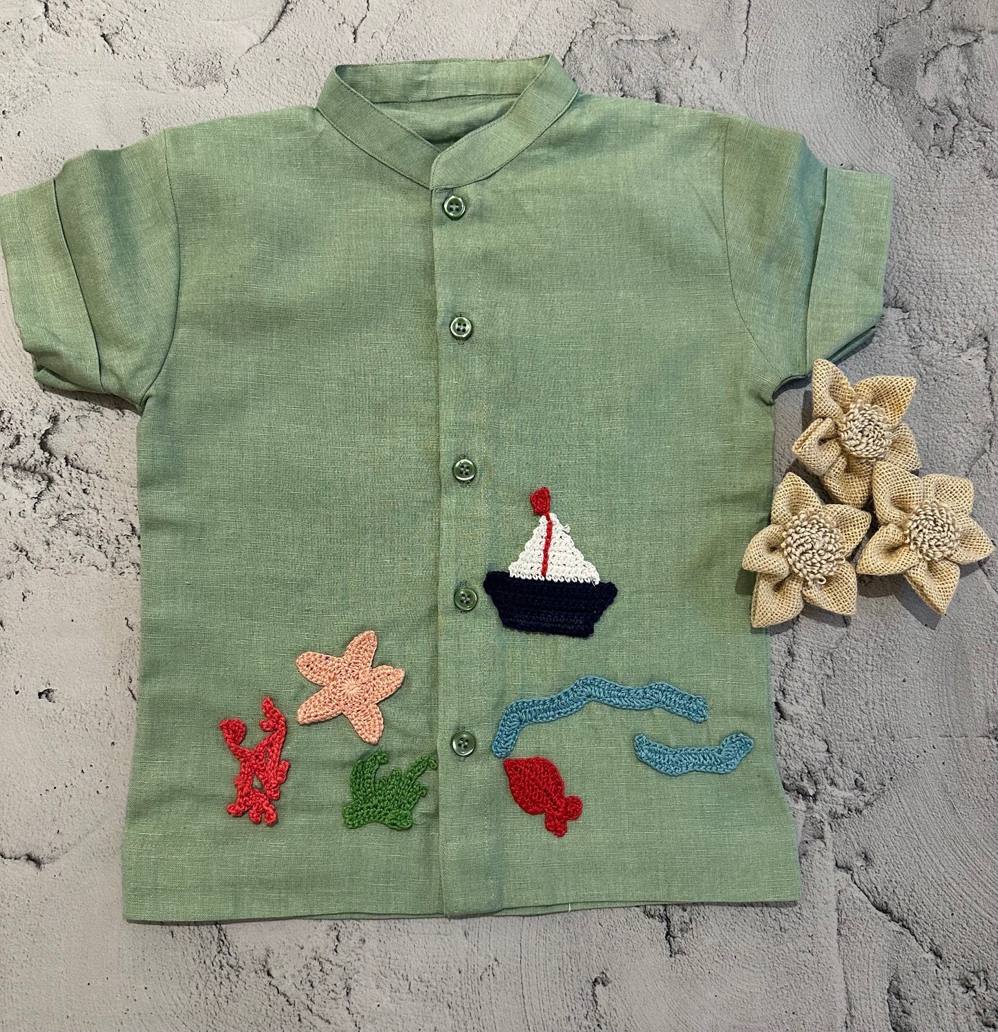 Sea theme crochet shirt