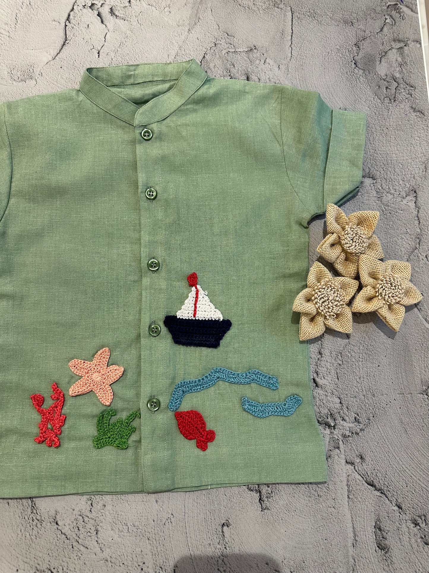 Sea theme crochet shirt