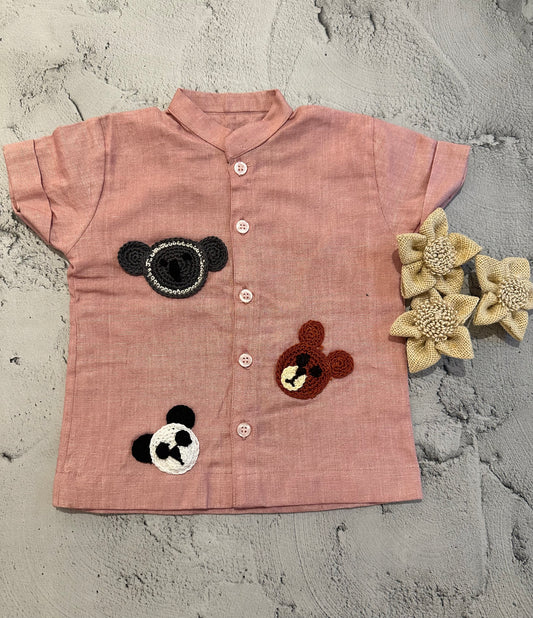 Pink bear , panda crochet shirt