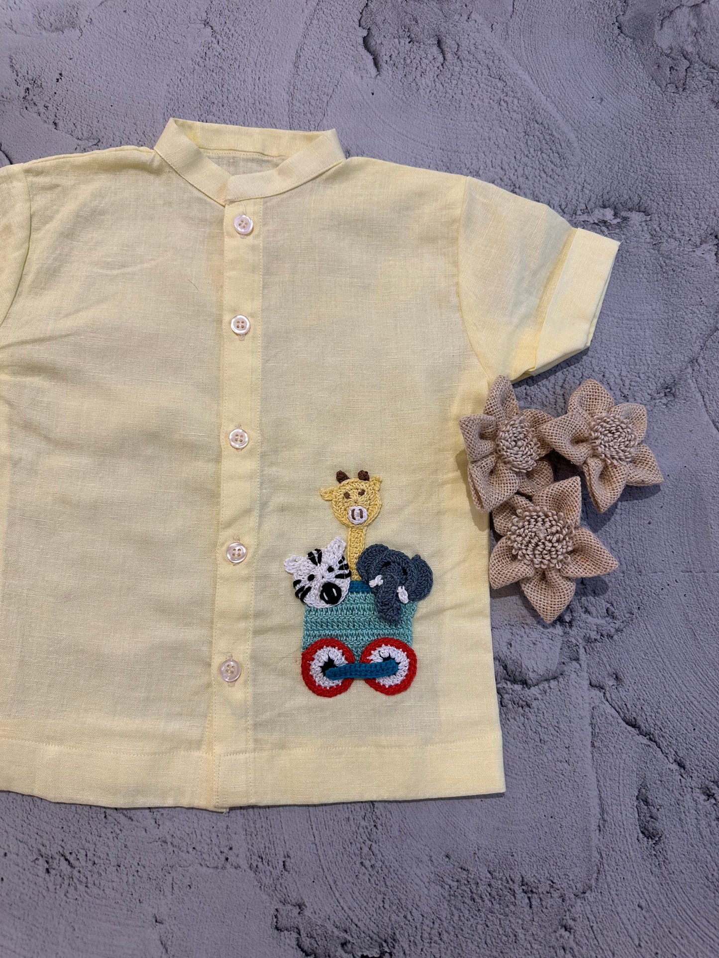 Yellow kart wheel crochet shirt