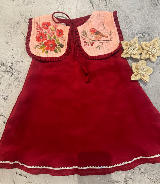 Red hand painted collar dress