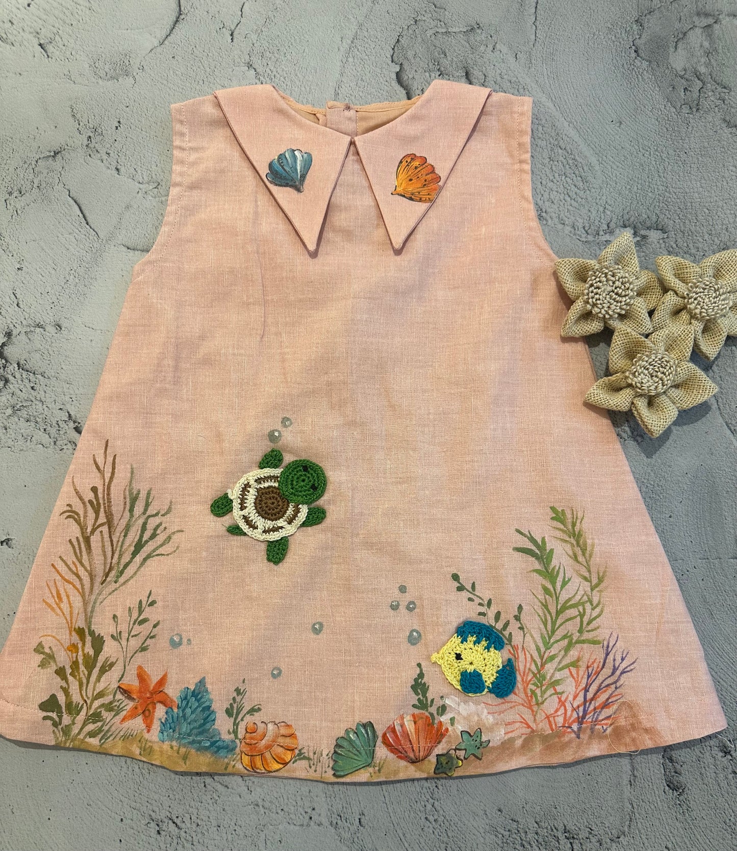 Pink sea theme crochet dress