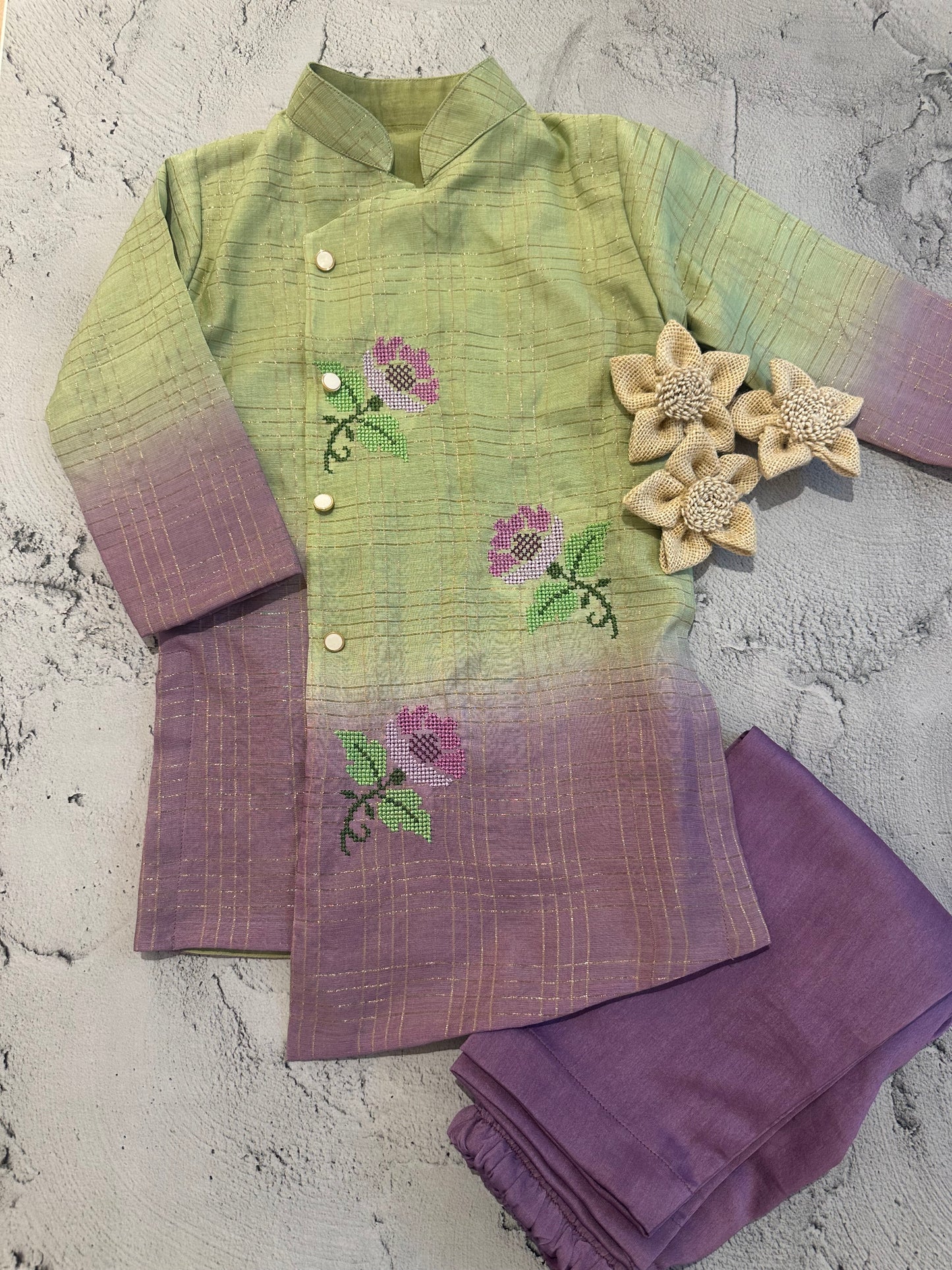 lilac meadows cross stitch floral kurta set