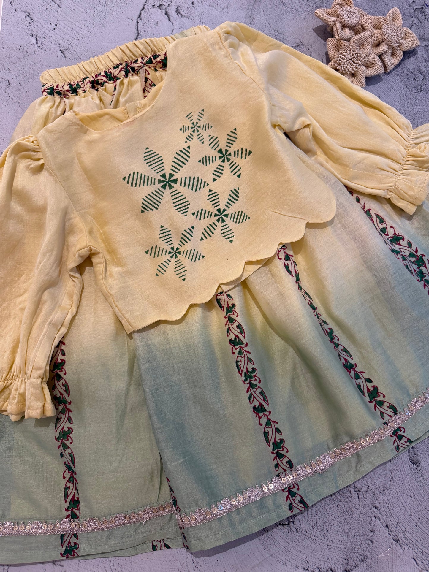 sunlit ombre block print skirt set (2-3 YEARS)