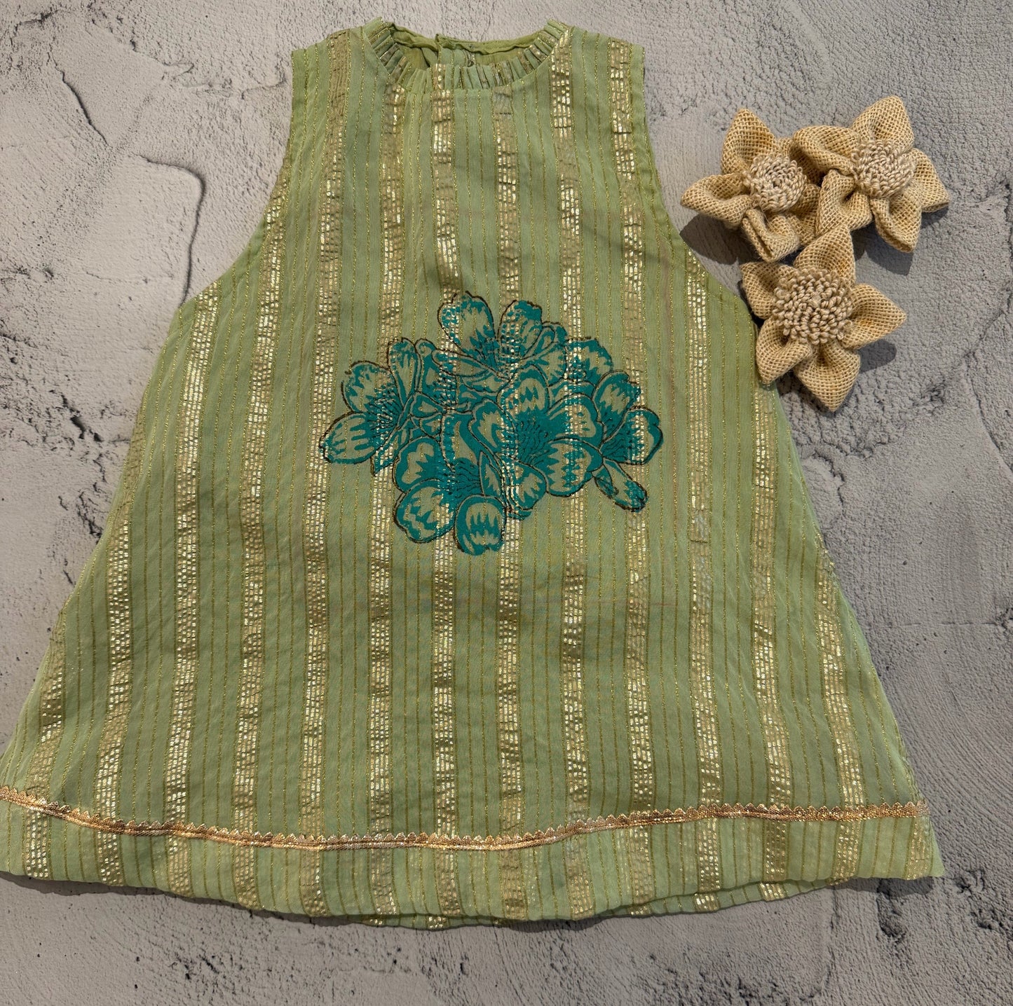 Mint blossom organza block print dress