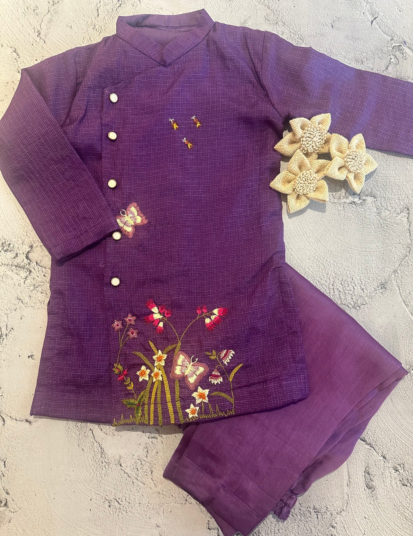 Butterfly embroidery Kota kurta set (2-3 years)