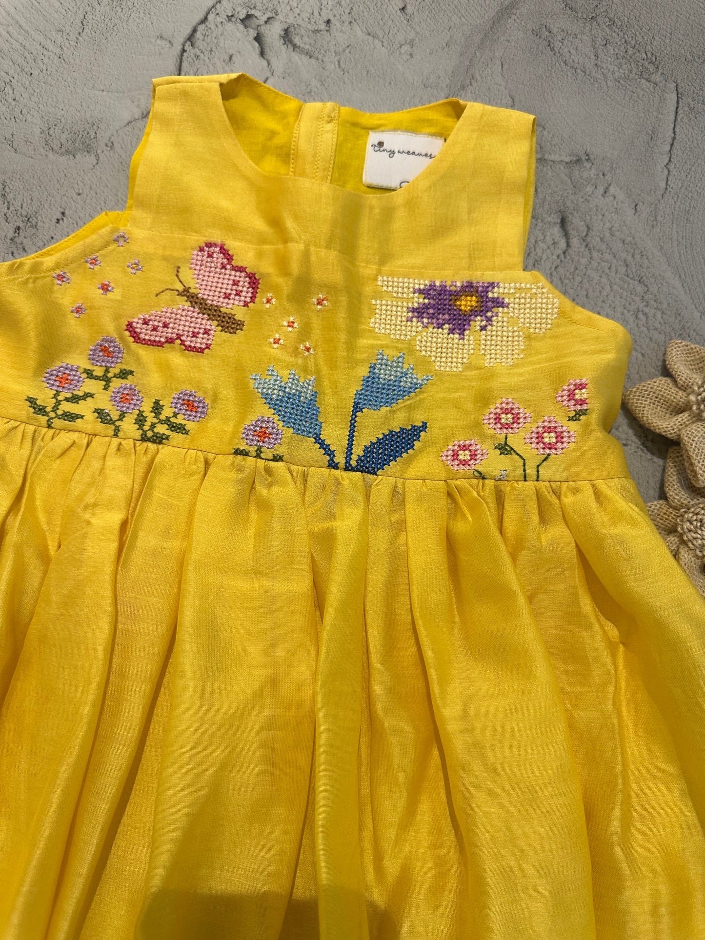 Sunlit Garden Yellow Cross-Stitch Frock