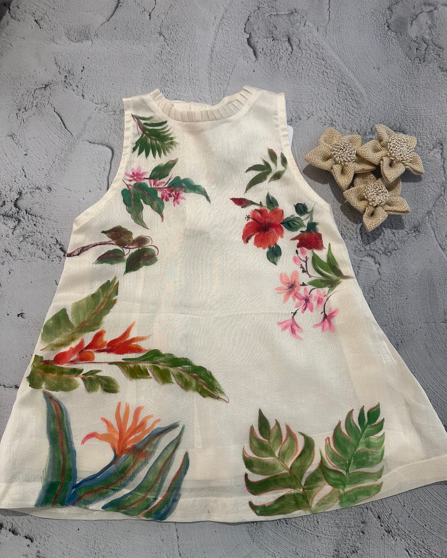 Garden Bloom Off-White Hand-Painted Chanderi A-Line Dress