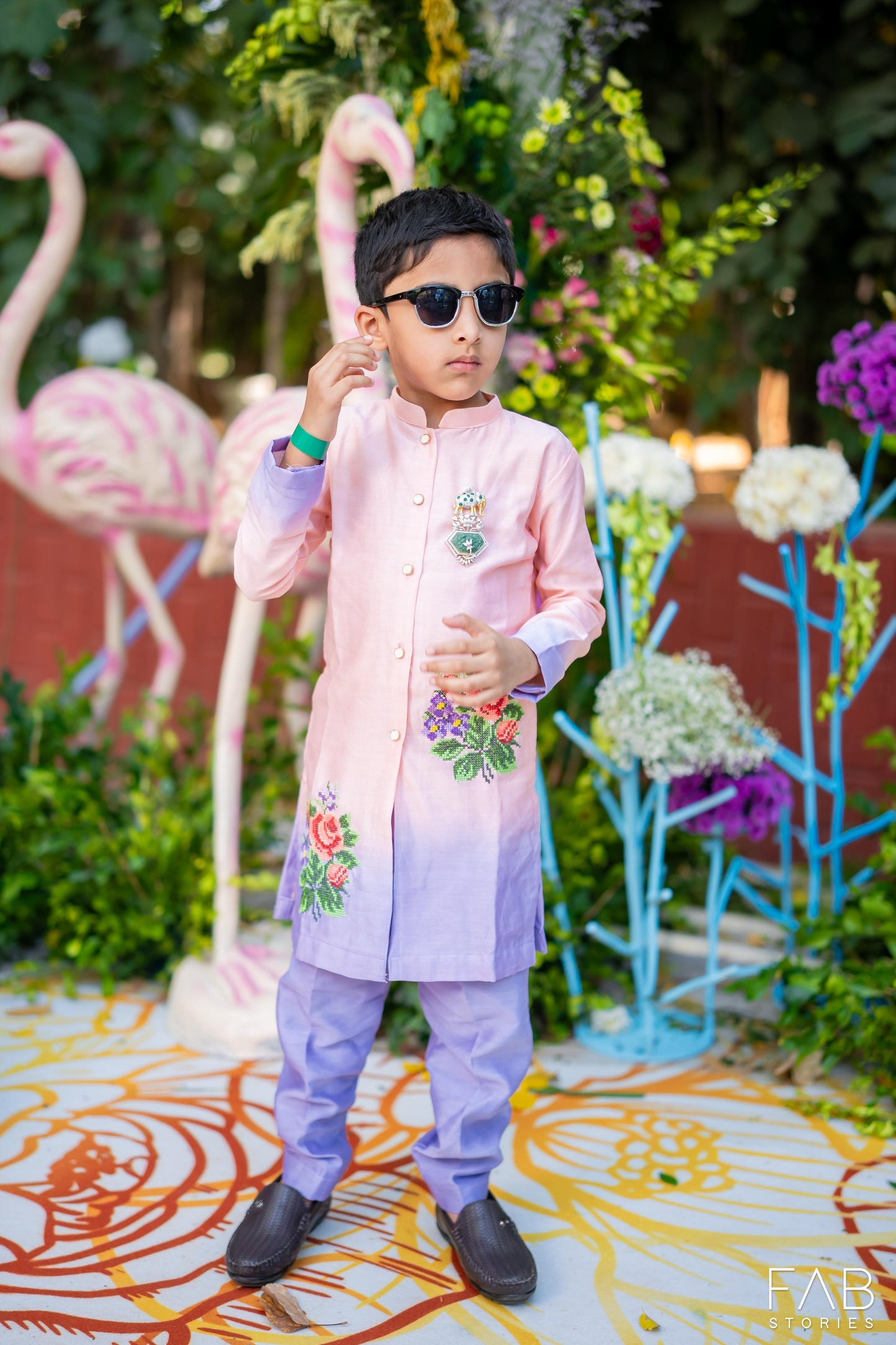 Ombré bunch cross stitch kurta set