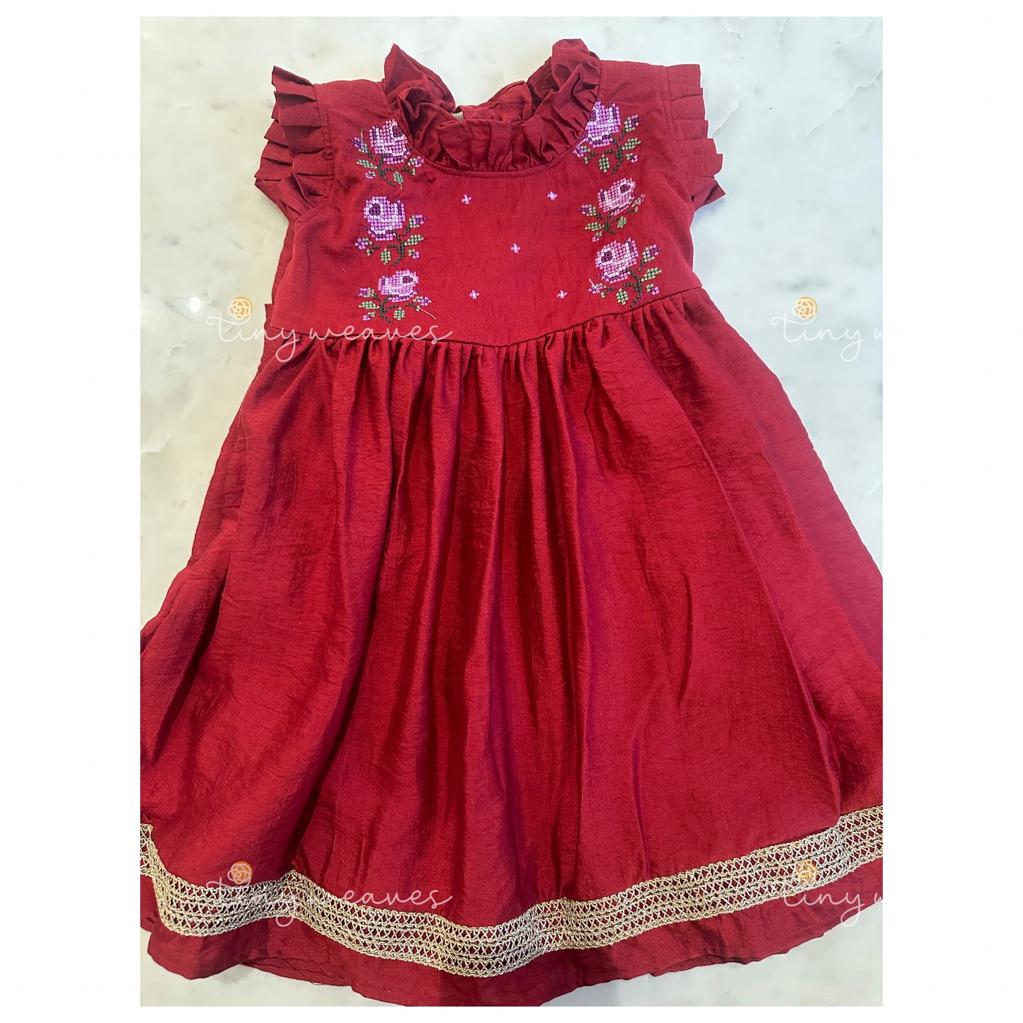 Red rosette frill dress