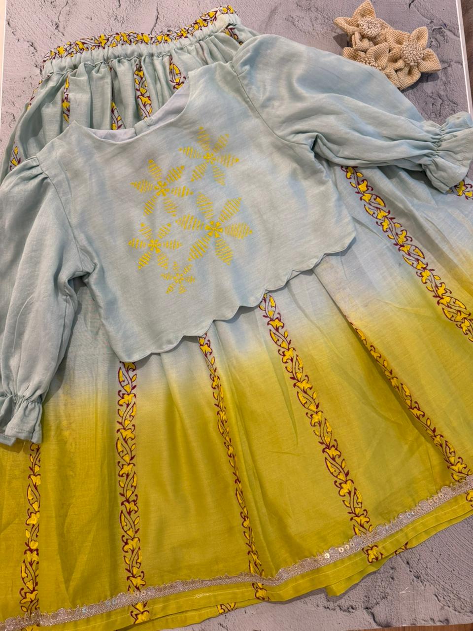 sunrise bloom block print skirt set (4-5 years)