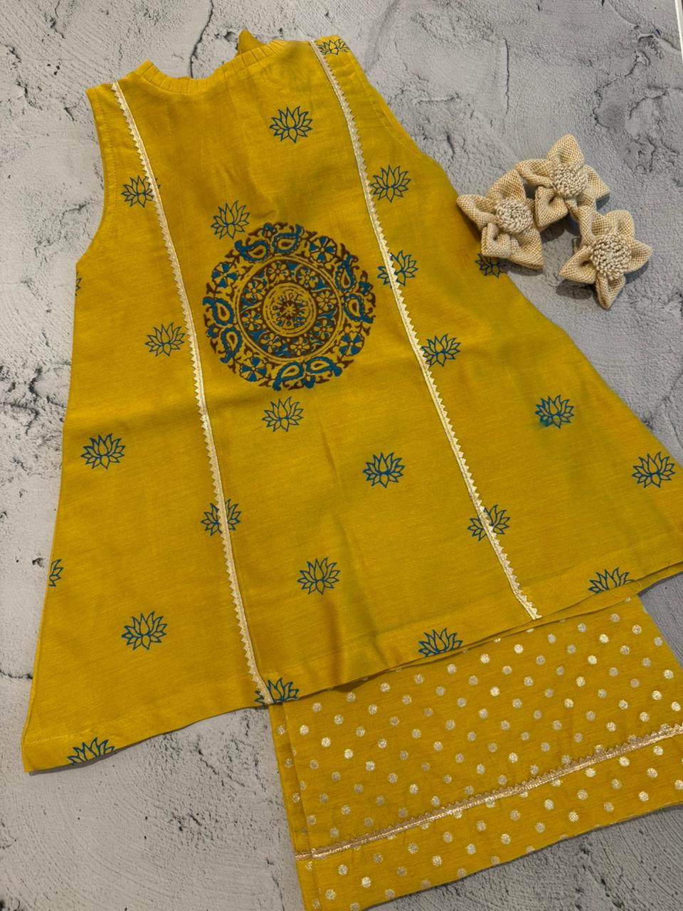 Sun Lotus Block Print Kurta Set (2-3 years)