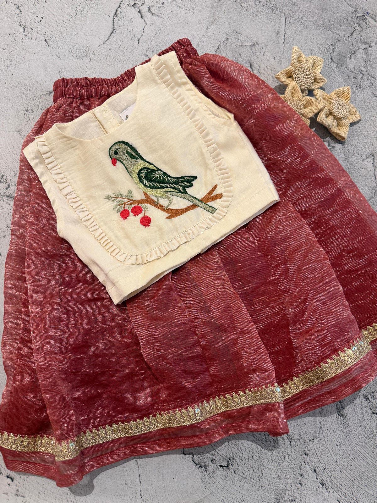 parrot Garden Embroidered Skirt Set