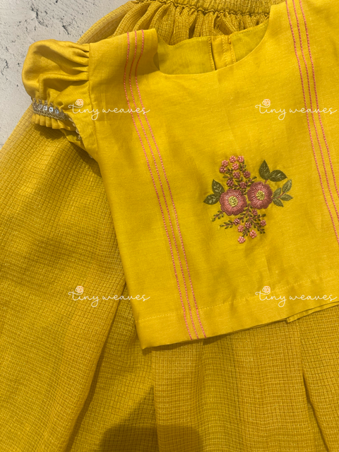 Flora embroidered Kota skirt set in yellow