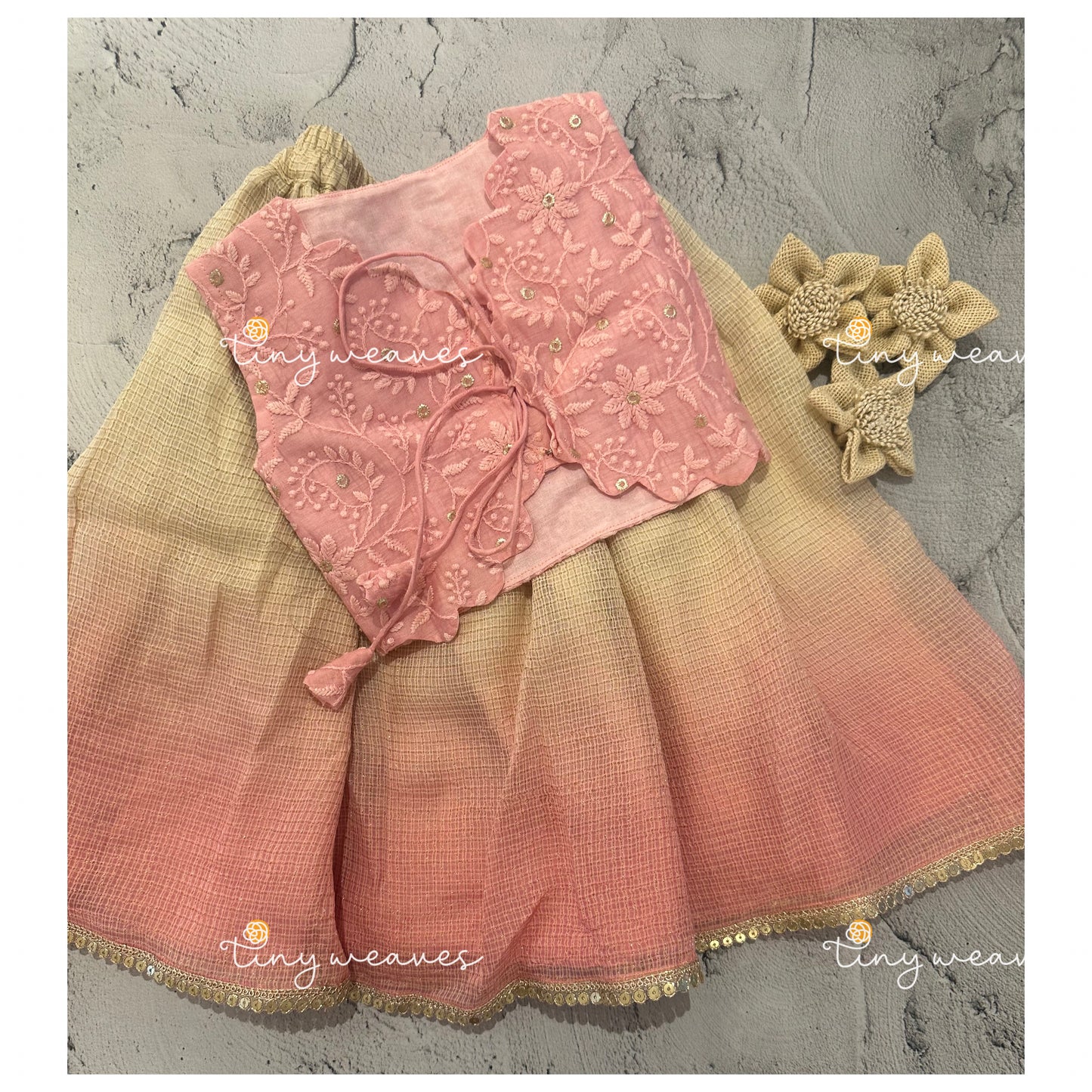 Kota and Chikankari skirt set in pink
