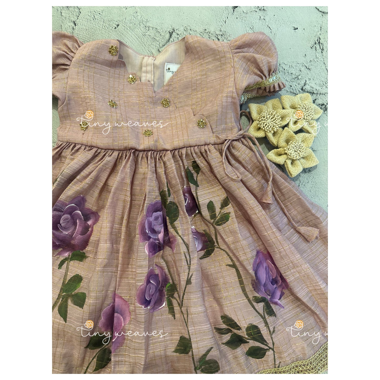 Checks hand painted angarakha ( Mauve pink )