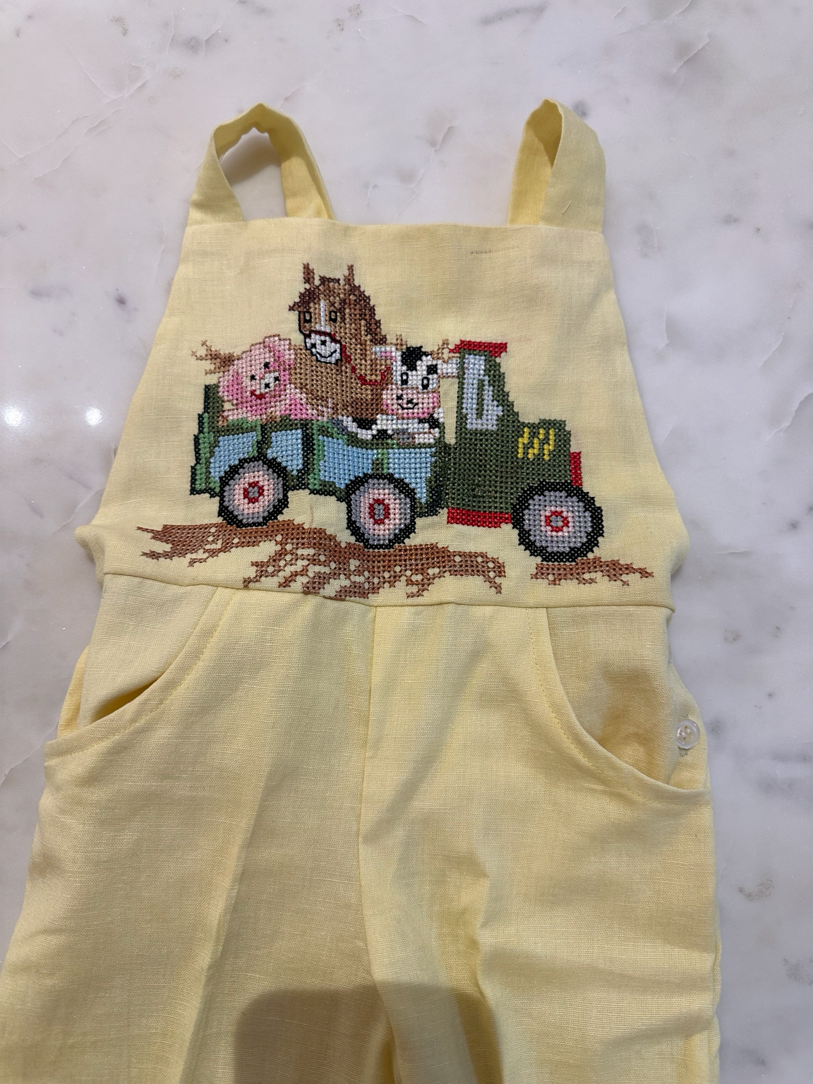 Little Farm Ride Cross-Stitch Dungaree Set