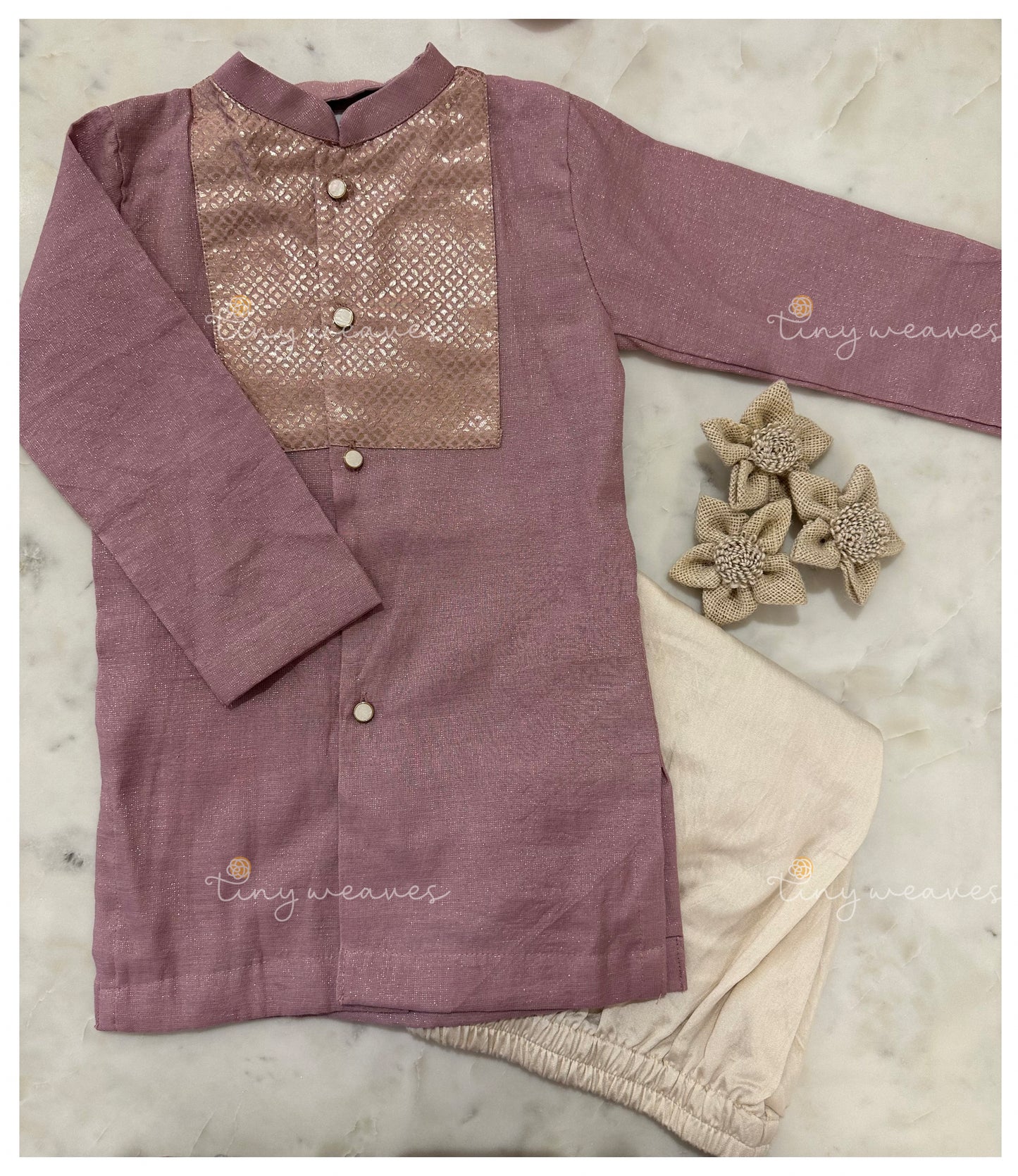 Lurex yoke kurta set [ Mauve ]