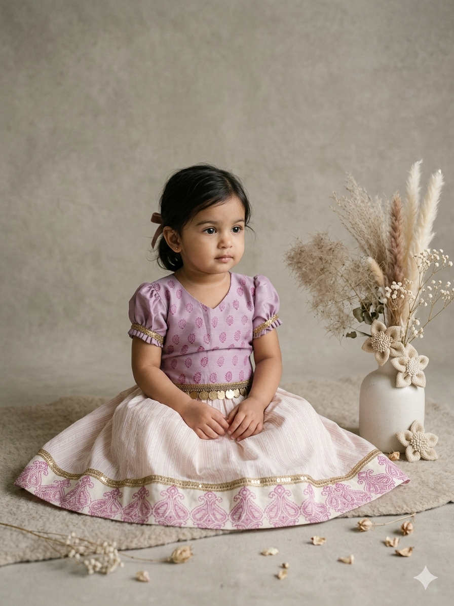 Mango Bloom Block Print Skirt Set in mauve