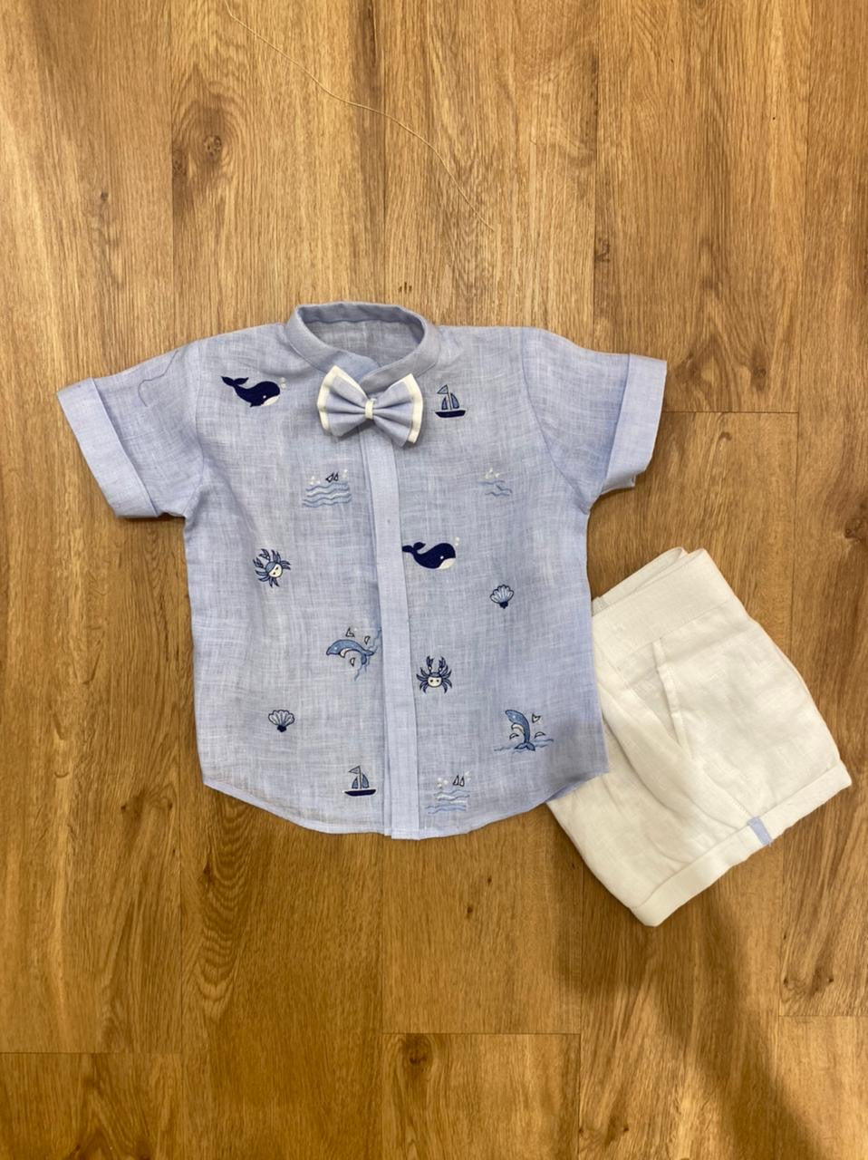 Little Ocean Tales Hand-Embroidered Shorts Set