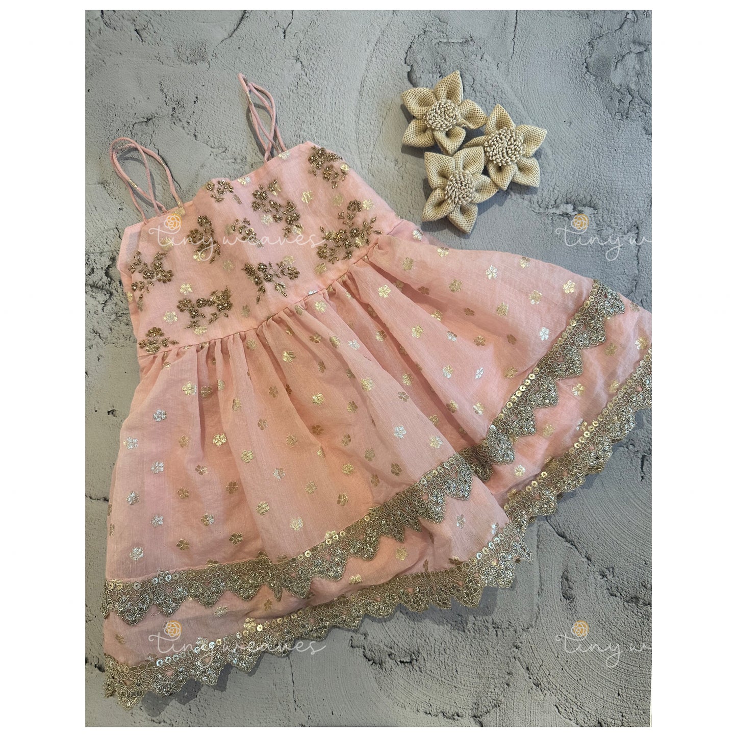 Strap embroidered dress [ peach ]