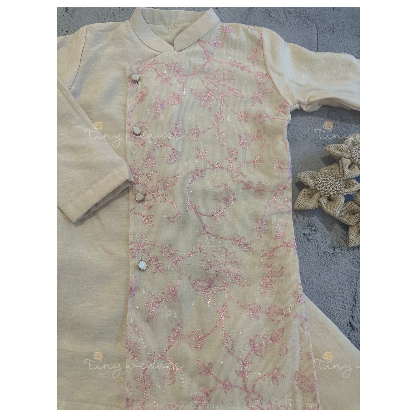 tissue embroidered kurta set [ off white ]