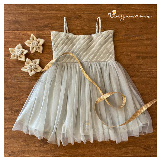 Pearl Grey Chanderi & Soft Net Dress