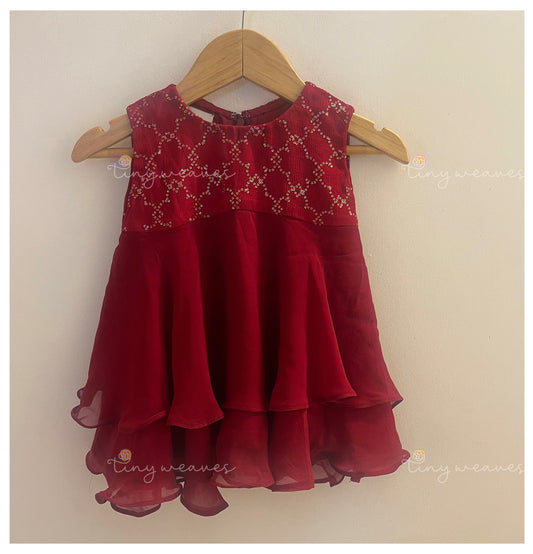 Layered georgette dress [ red ]