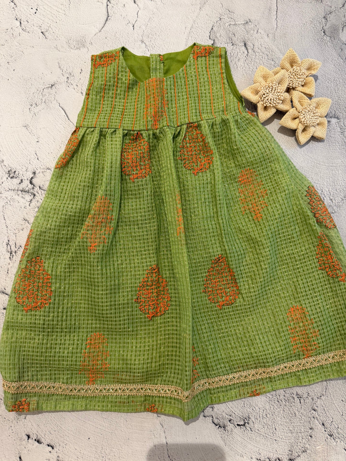 Olive meadow block print frock