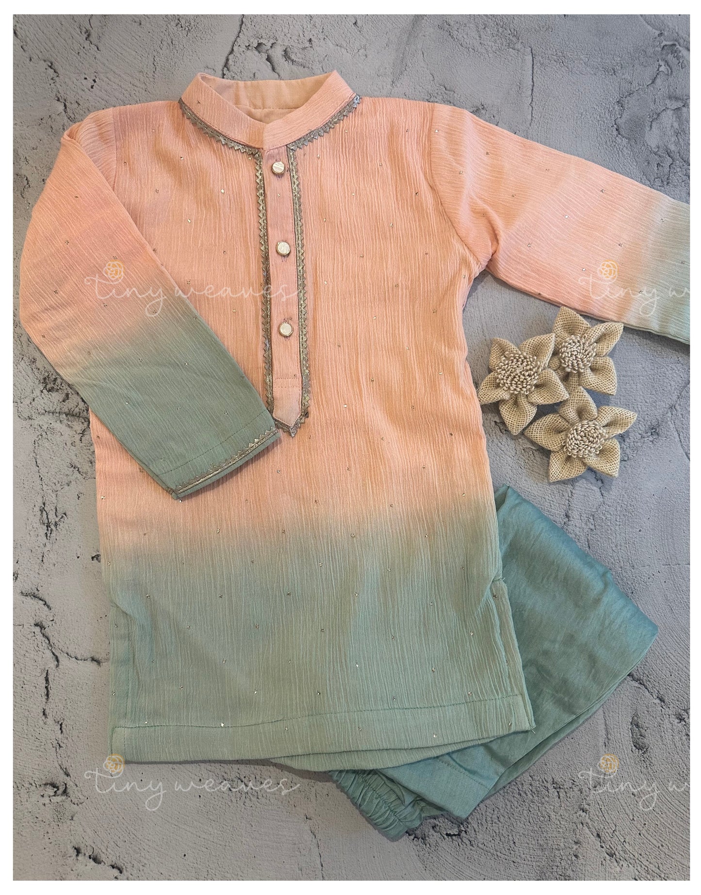 Peach and mint kurta set