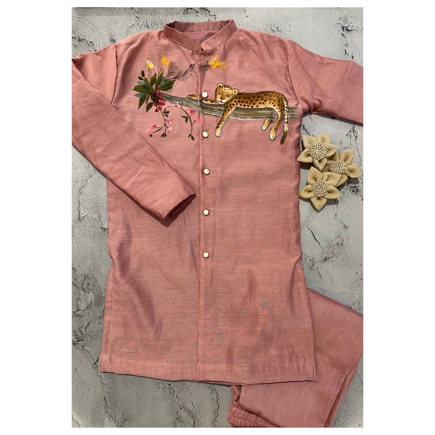 Sleeping cheetah pink kurta set