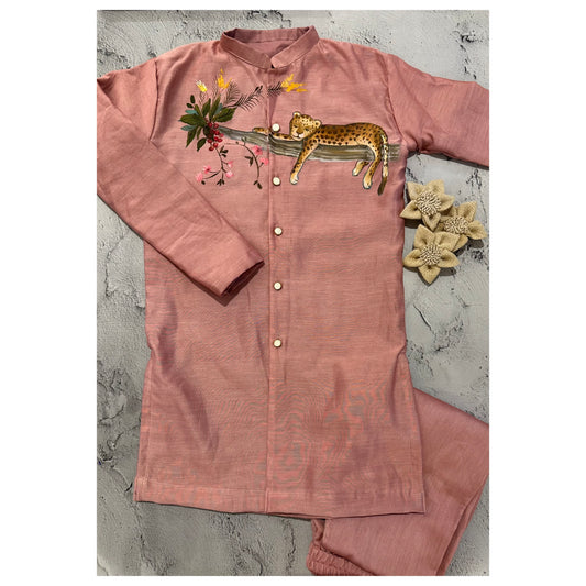 Sleeping cheetah pink kurta set