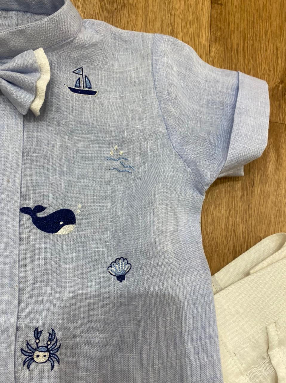 Little Ocean Tales Hand-Embroidered Shorts Set