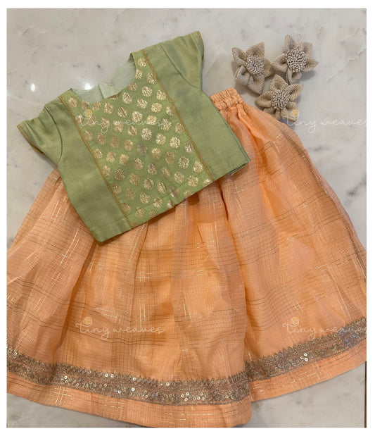 Peach and green skirt set