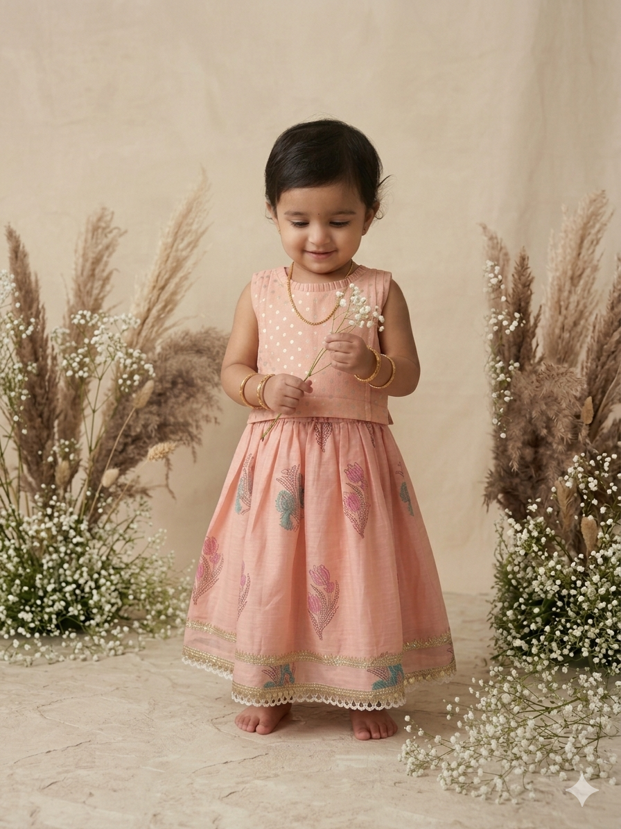 Pink Bloom Block Print Skirt Set